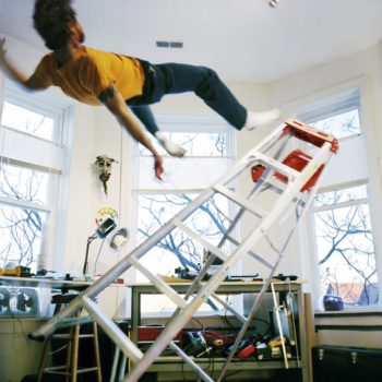 Man falling of ladder showing the risks